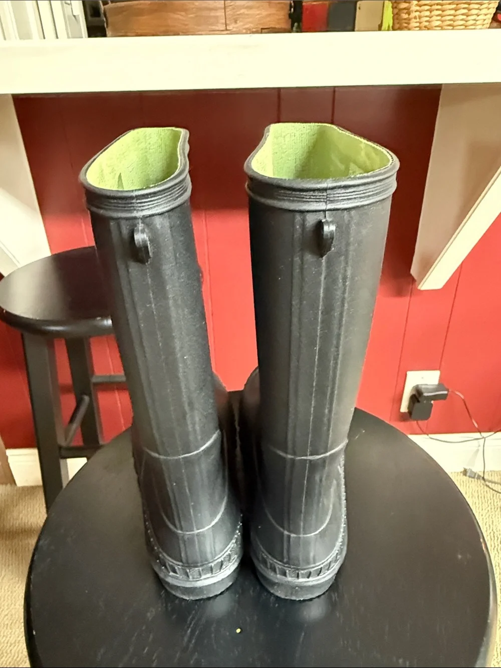 Max + Jake Black Rain Boots with Green Interior